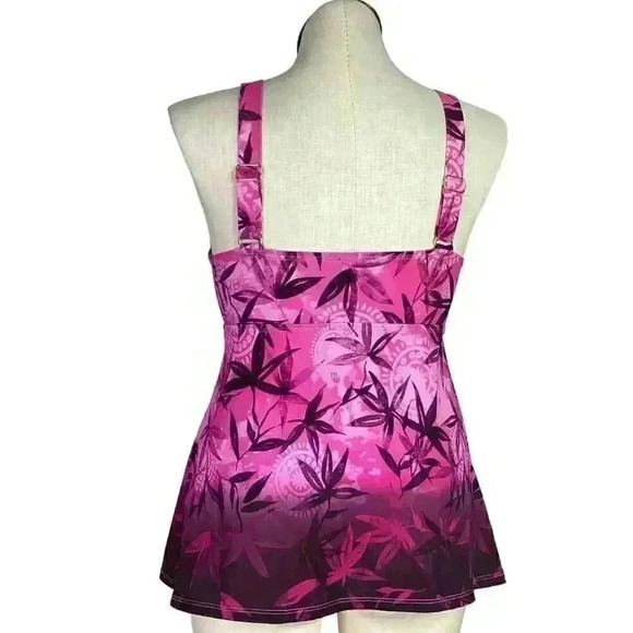 SwimsuitsForAll Women 12 Floral Padded Tankini Swim Top Pink Purple Ombre - Picture 5 of 12